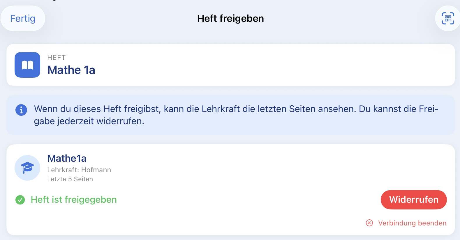 Heft an die Klasse freigeben