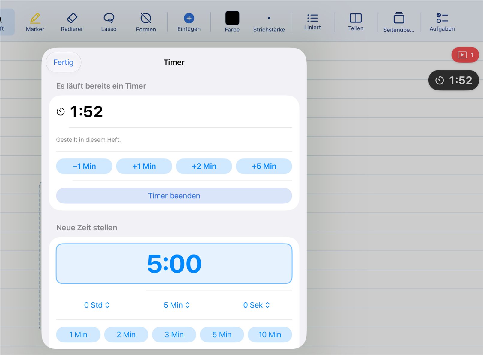 Class timer shown large on the projector